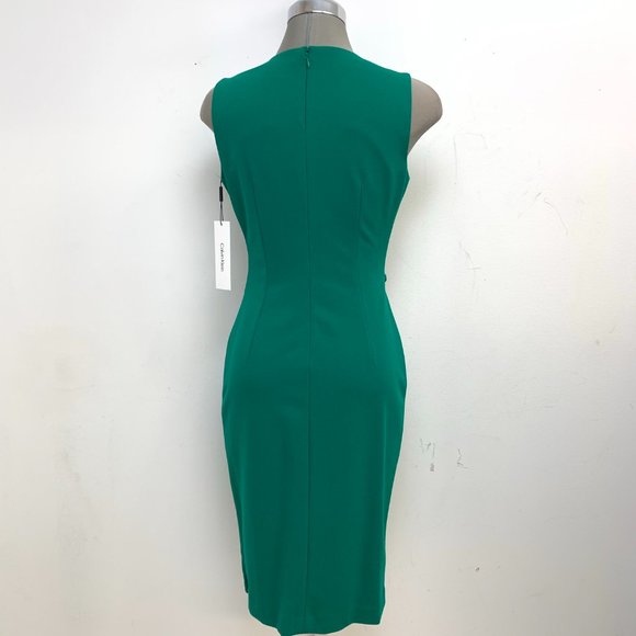 Petite Size 4P NEW Calvin Klein Elegant Faux Wrap Meadow Green Sheath Dress - Picture 4 of 7